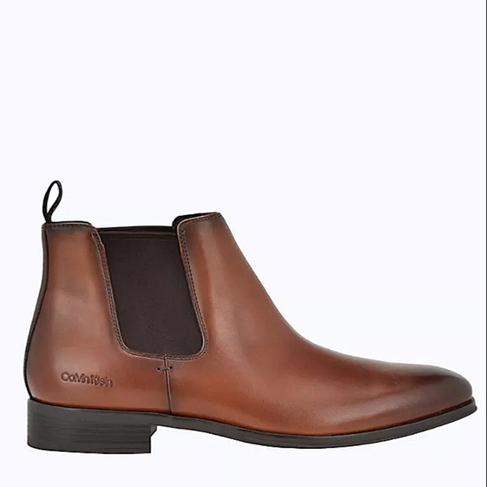 New w/Box Calvin Klein Donto Brown Leather Pull-On Chelsea Ankle Boots Size 9 - Picture 2 of 5